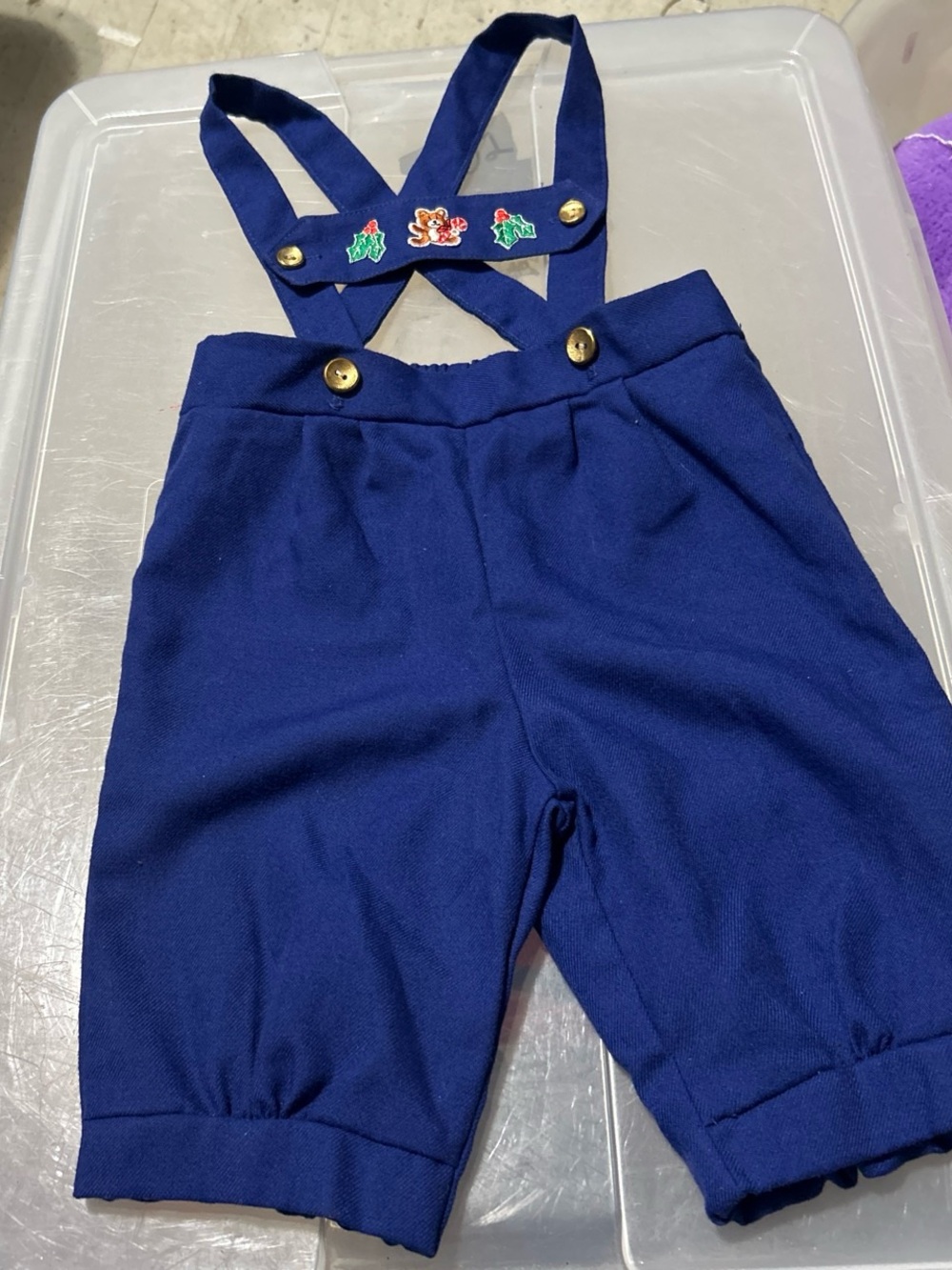 Sears Navy Blue Kids Suspender Romper Shorts with Embroidered Patch